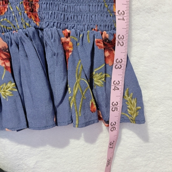 ASTR The Label Blue Floral Dress Ballon Dolman Sleeves Ruched Skirt Size S - Picture 13 of 13